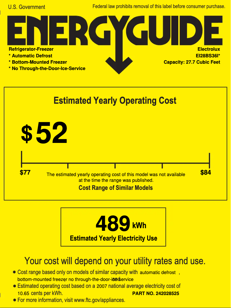 Página 1 del manual Etiqueta energética Electrolux EI28BS36IS