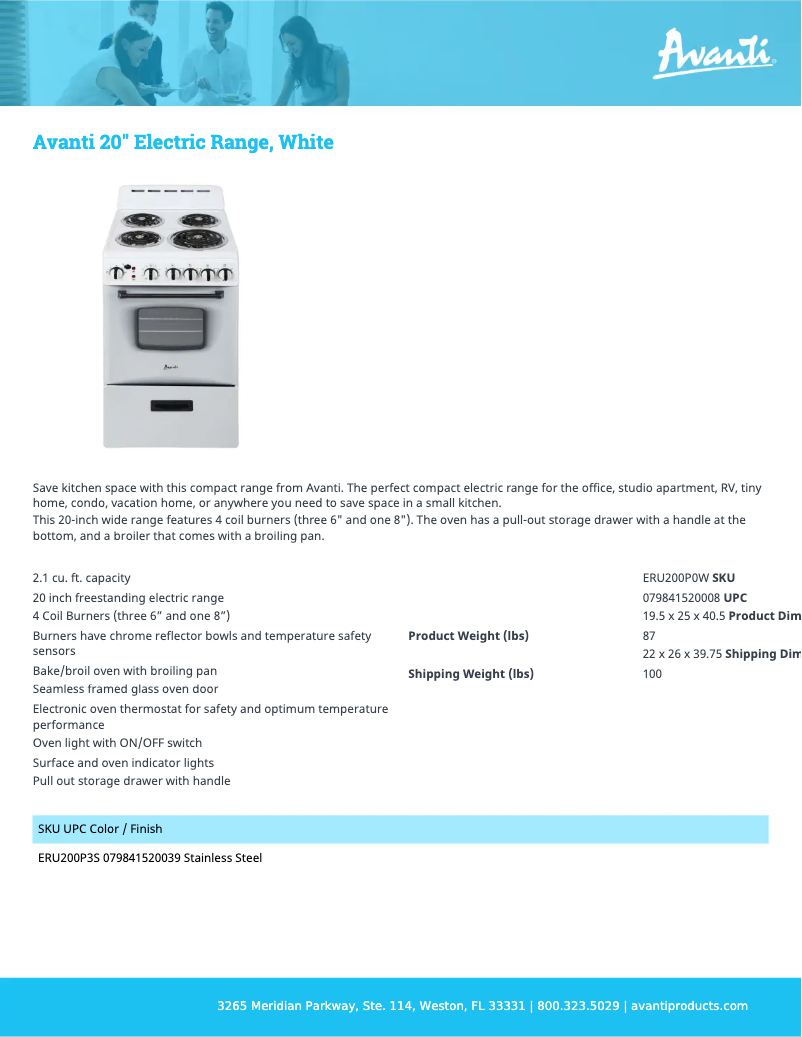 Página nº 1 - Ficha técnica Avanti ERU200P0W