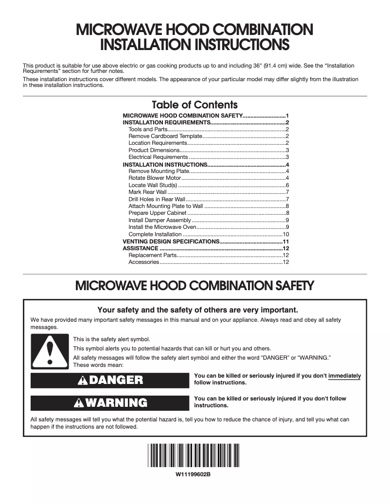 Página 1 del manual Guía de instalación Maytag MMV1175JK