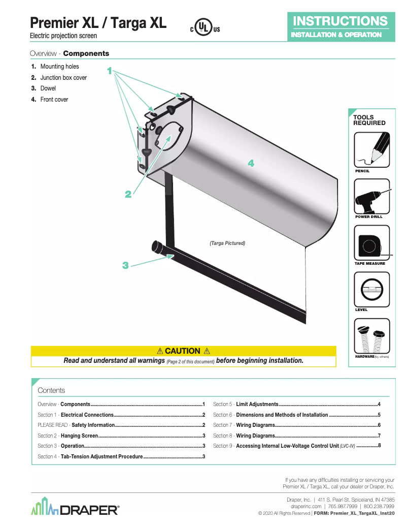 Página 1 del manual Manual de usuario Draper Premier XL