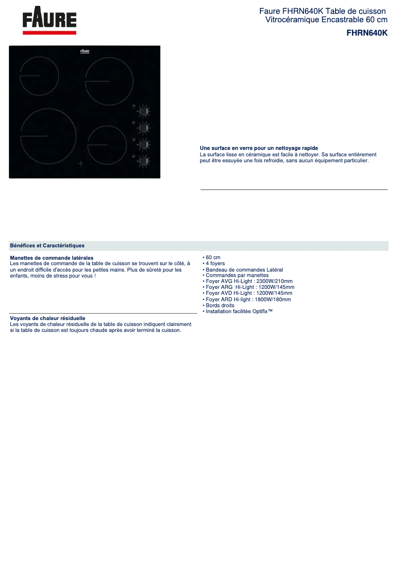 Página nº 1 - Ficha técnica Faure FHRN640K
