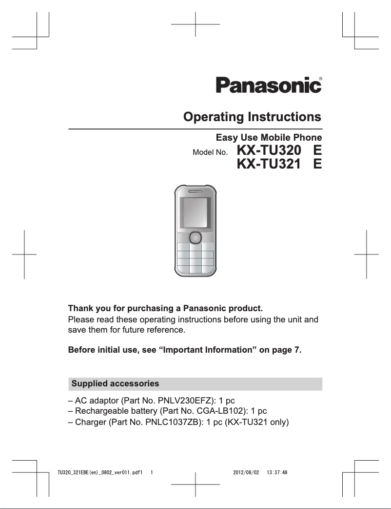 Imagen de la primera página del manual del dispositivo KX-TU320EBE