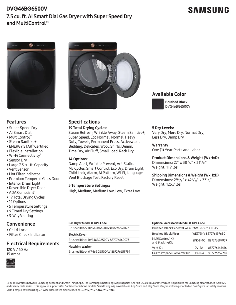 Página 1 del manual Ficha técnica Samsung DVE46BG6500V