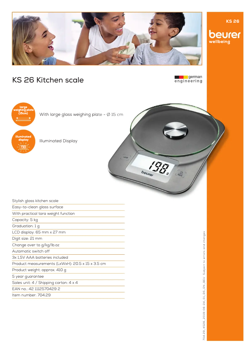 Página 1 del manual Ficha técnica Beurer KS 26