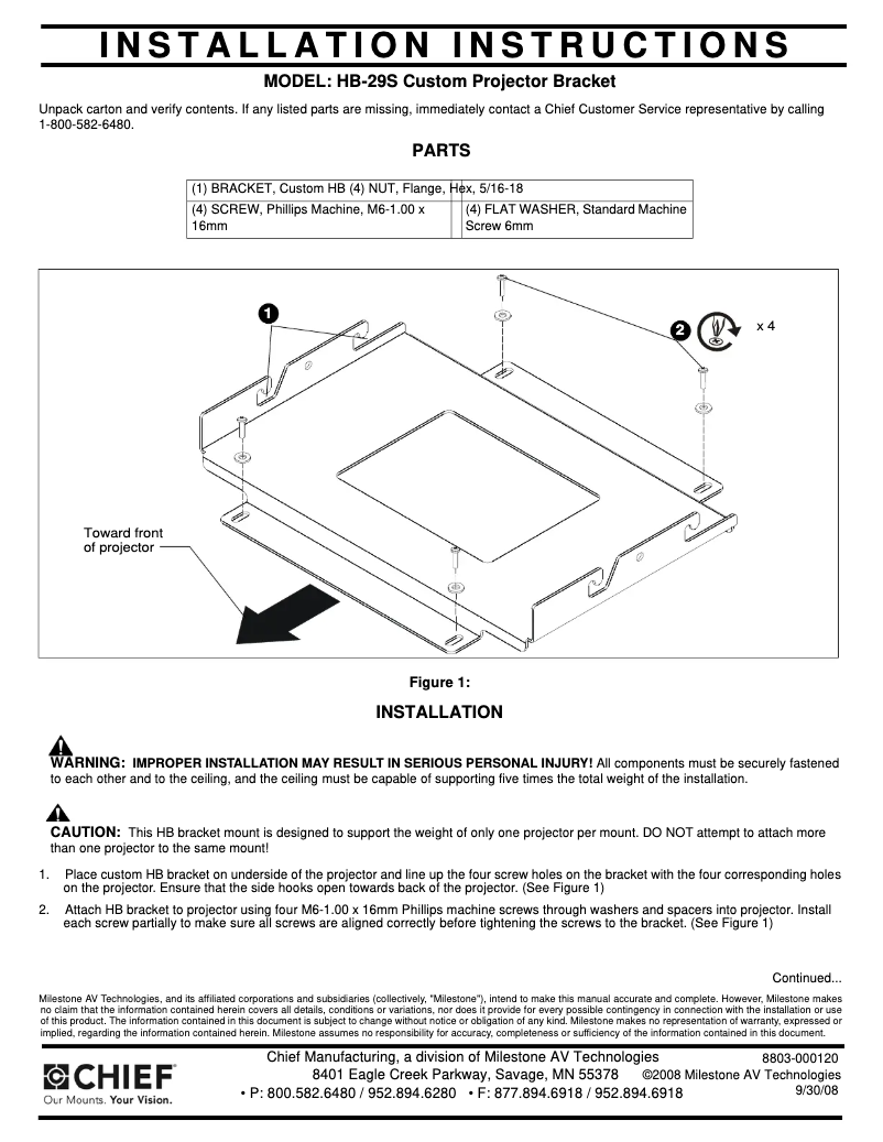 Página 1 del manual Manual de usuario Chief HB29S