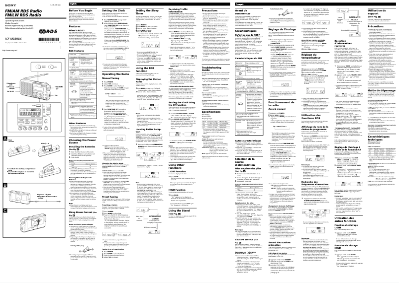 Imagen de la primera página del manual del dispositivo ICF-M33RDS