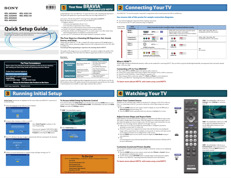 Imagen de la primera página del manual del dispositivo Bravia KDL-40SL130