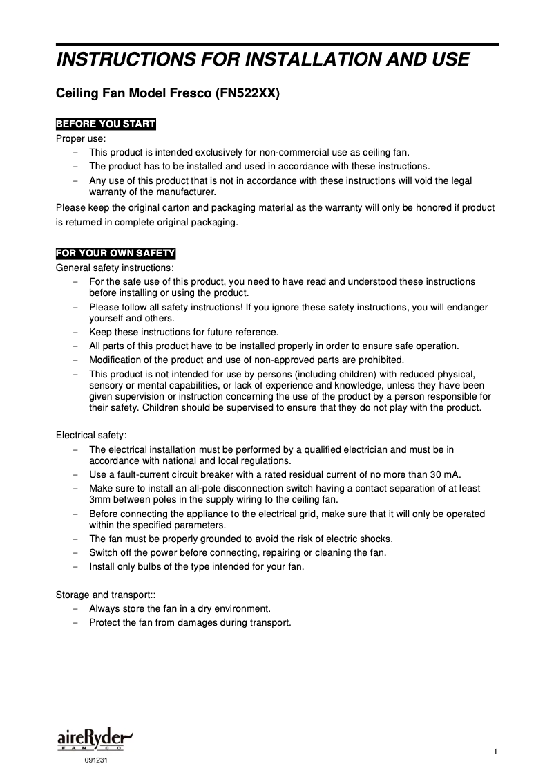 Imagen de la primera página del manual del dispositivo Fresco