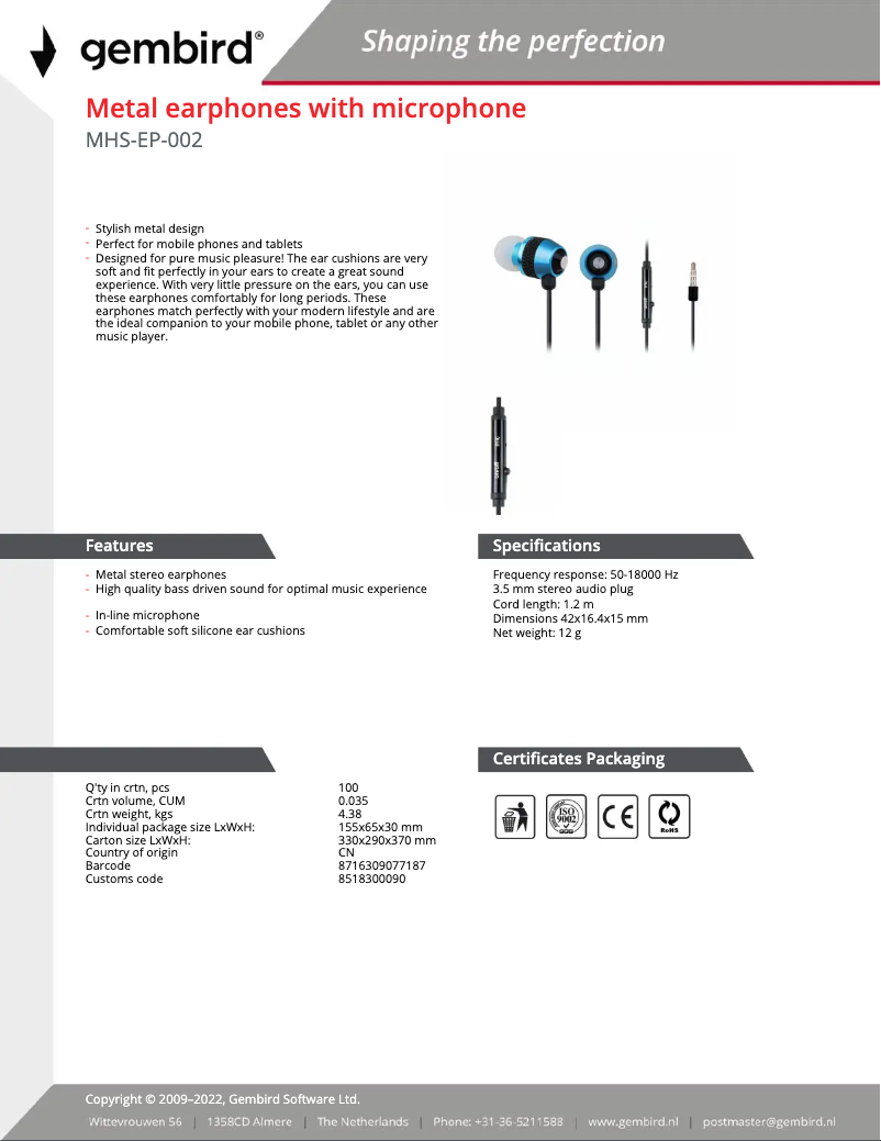 Página 1 del manual Manual de usuario Gembird MHS-EP-002