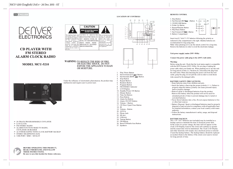Página nº 1 - Manual de usuario Denver MCU-5210