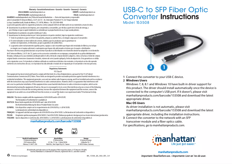 Imagen de la primera página del manual del dispositivo 153508