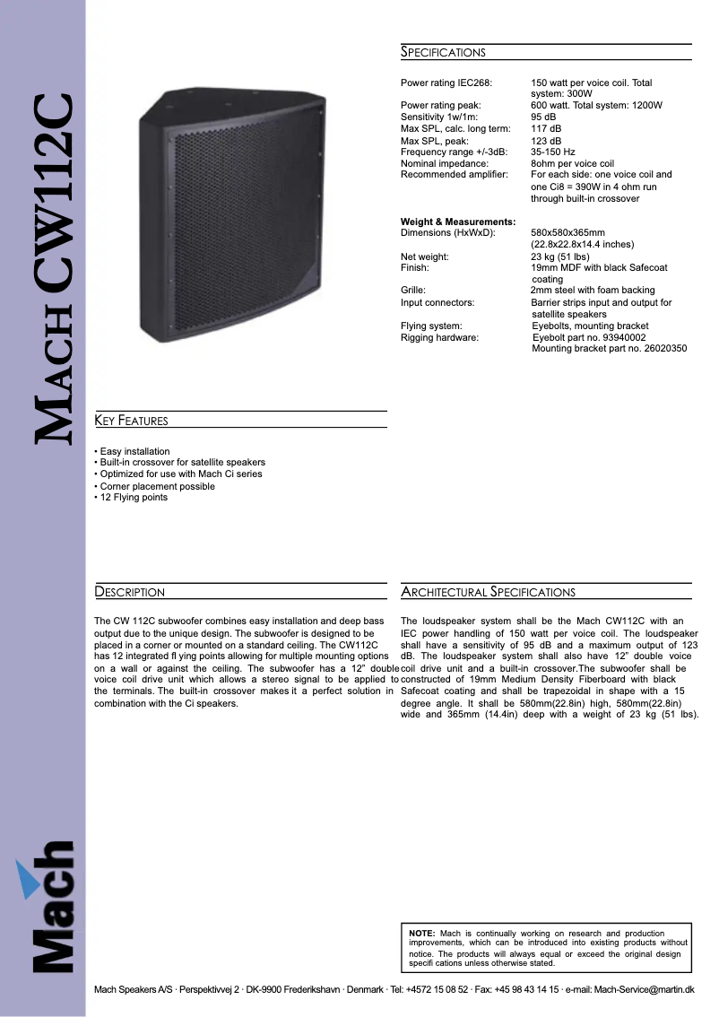 Página 1 del manual Ficha técnica Martin CW112 C