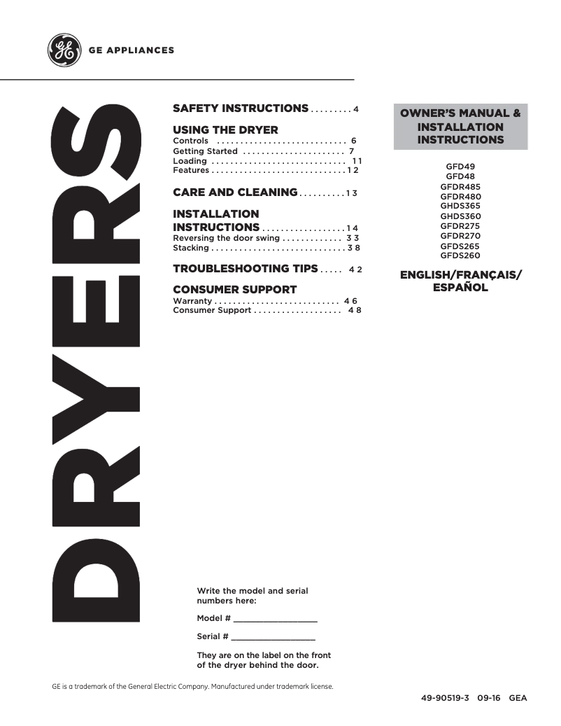 Imagen de la primera página del manual del dispositivo GFD48GSPKRR