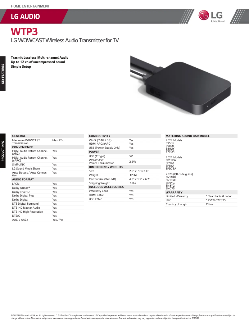 Imagen de la primera página del manual del dispositivo WOWCAST WTP3