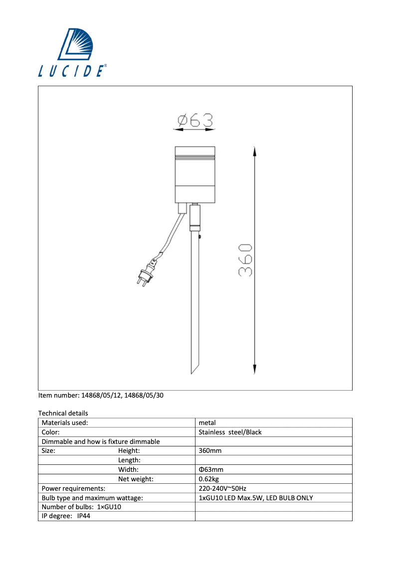 Imagen de la primera página del manual del dispositivo Arne 14868/05/30