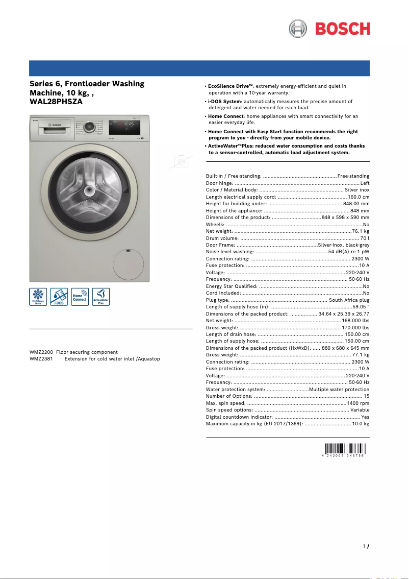 Imagen de la primera página del manual del dispositivo WAL28PHSZA