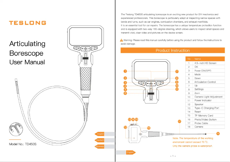 Imagen de la primera página del manual del dispositivo TD450S