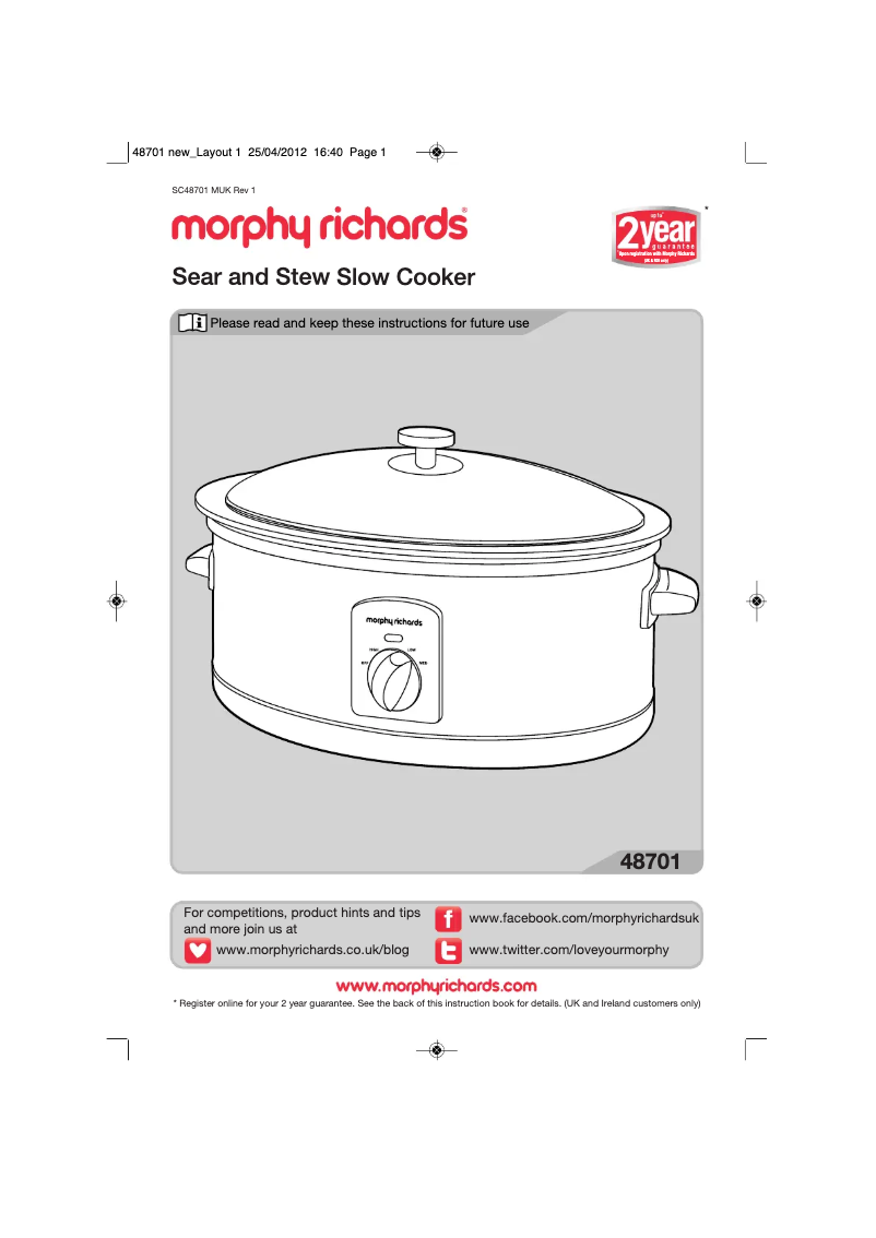 Página 1 del manual Manual de usuario Morphy Richards Sear & Stew 48703