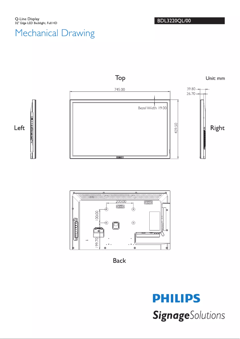 Página 1 del manual Dibujo técnico Philips Signage Solutions BDL3220QL
