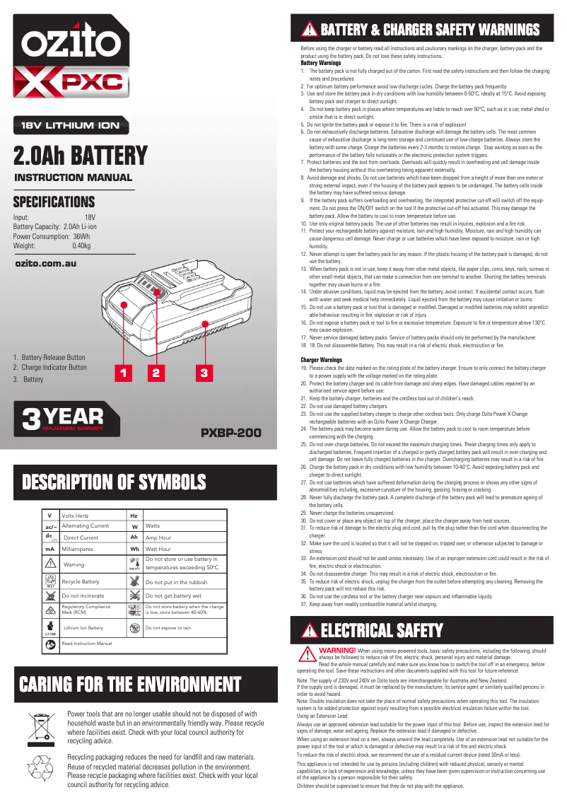 Imagen de la primera página del manual del dispositivo PXBC-200C
