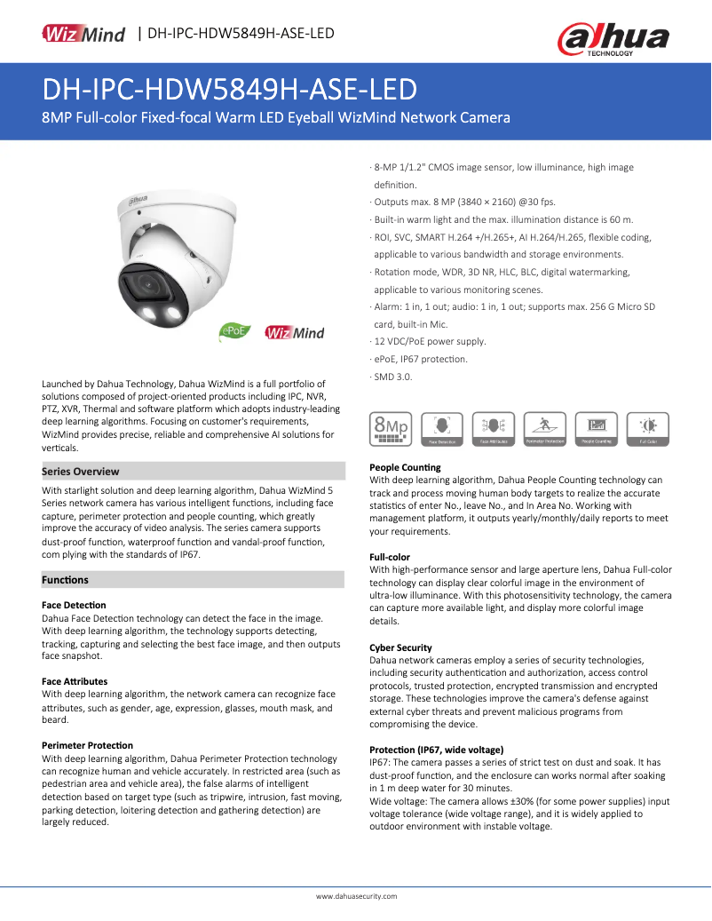 Página 1 del manual Ficha técnica Dahua Technology IPC-HDW5849H-ASE-LED