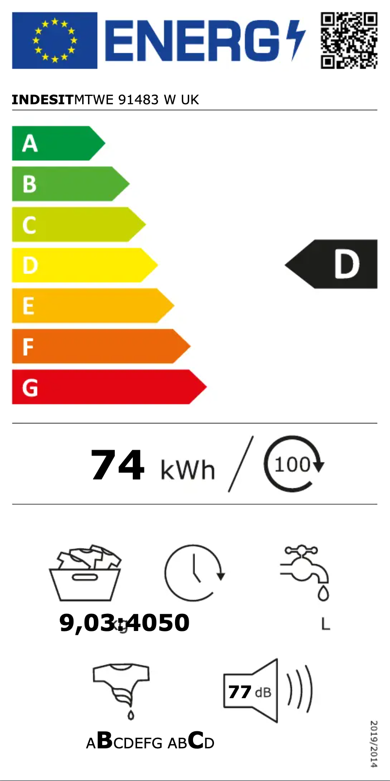 Página 1 del manual Etiqueta energética Indesit MTWE 91483 W UK
