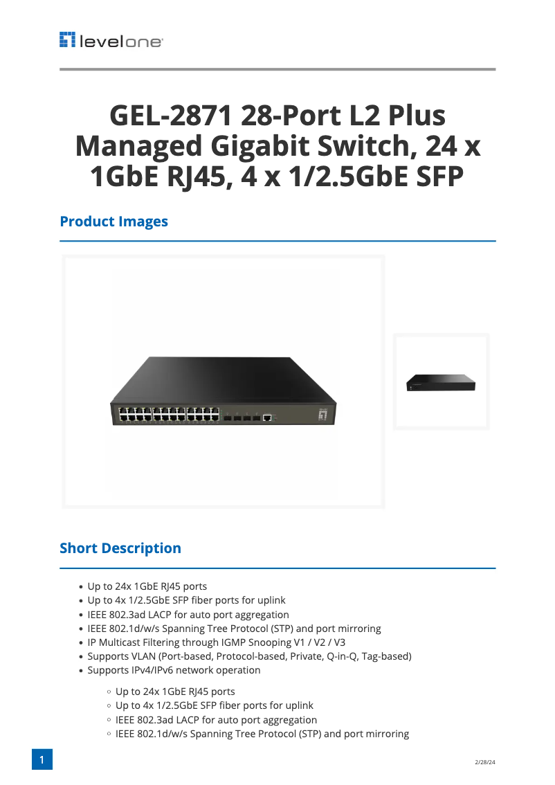 Imagen de la primera página del manual del dispositivo GEL-2871
