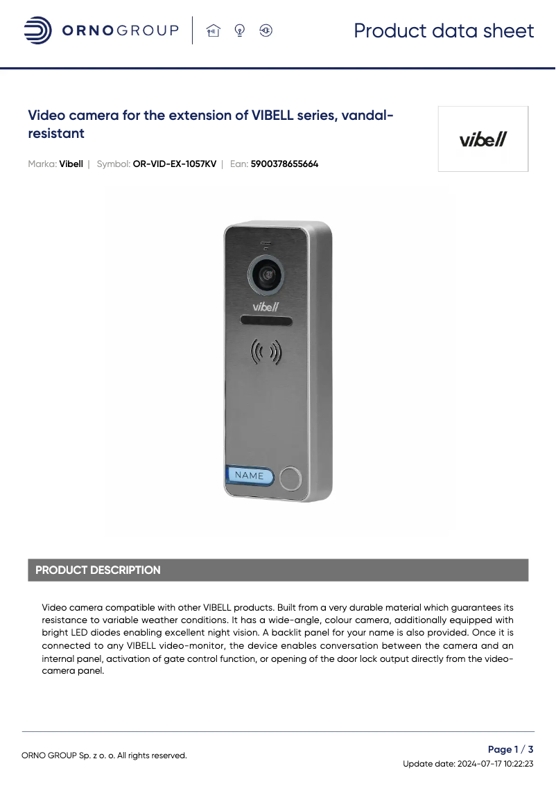 Imagen de la primera página del manual del dispositivo OR-VID-EX-1057KV
