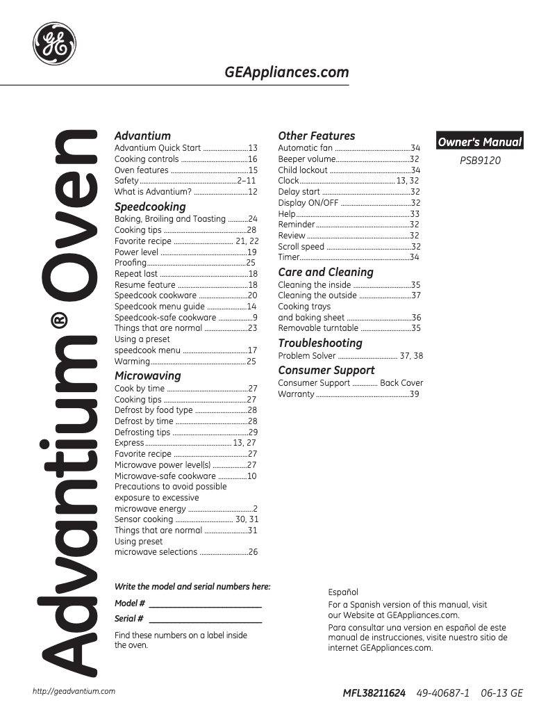 Imagen de la primera página del manual del dispositivo PSB9120SFSS