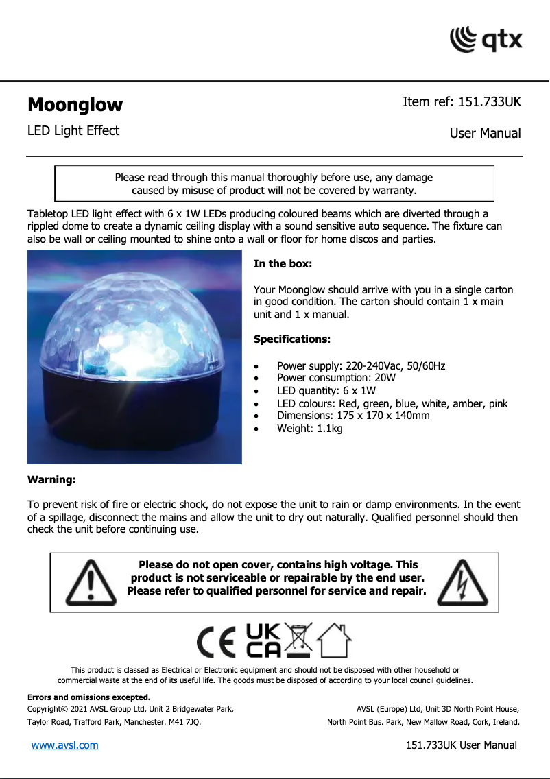Imagen de la primera página del manual del dispositivo Moonglow
