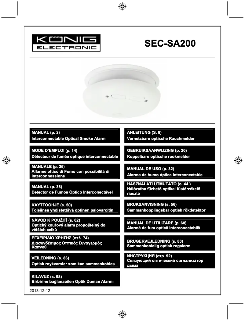 Imagen de la primera página del manual del dispositivo SEC-SA200