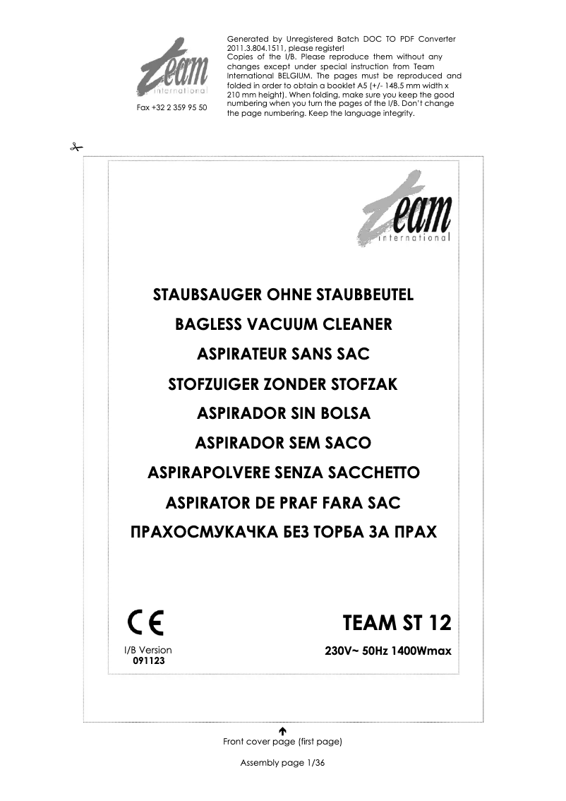 Página 1 del manual Manual de usuario Team ST 12