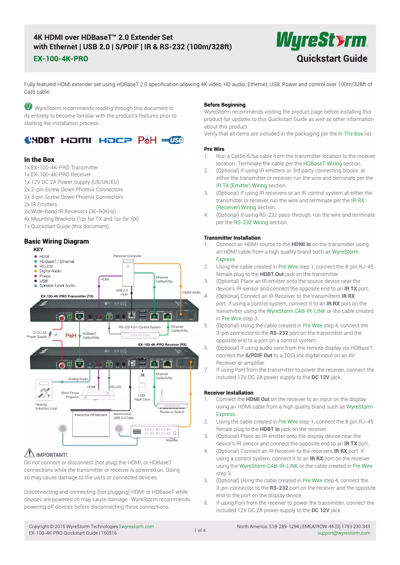 Página 1 del manual Manual de usuario WyreStorm EX-100-4K-PRO