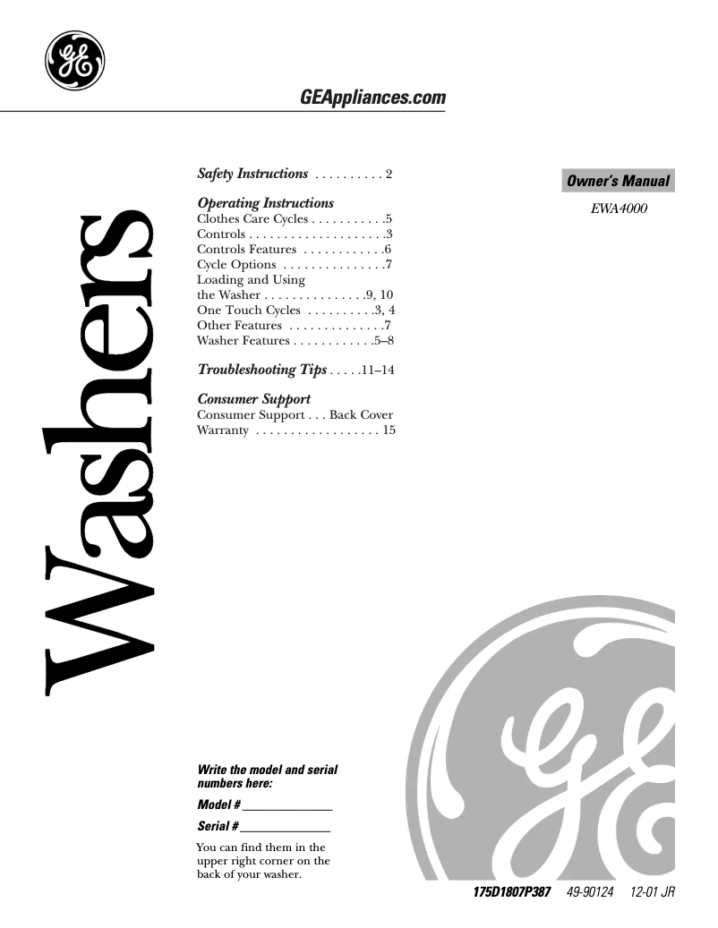 Imagen de la primera página del manual del dispositivo EWA4000BWW