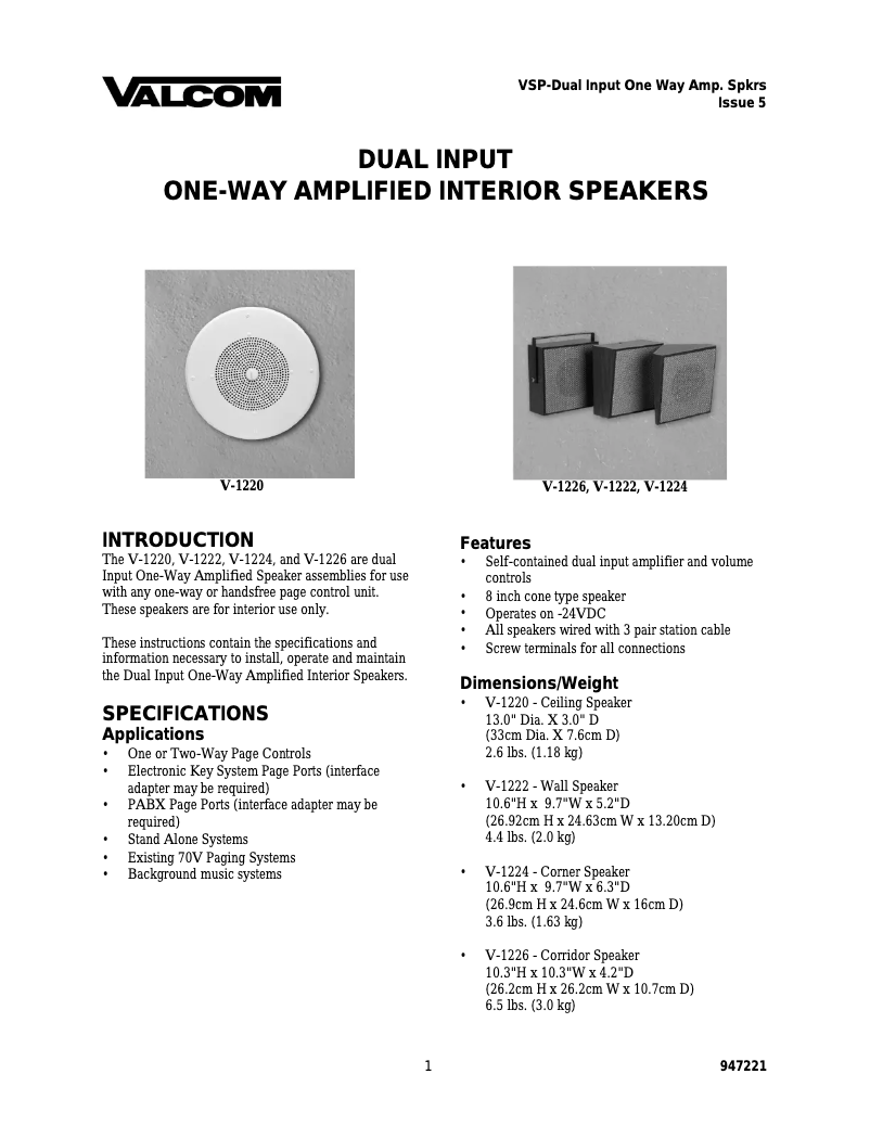 Imagen de la primera página del manual del dispositivo V-1220