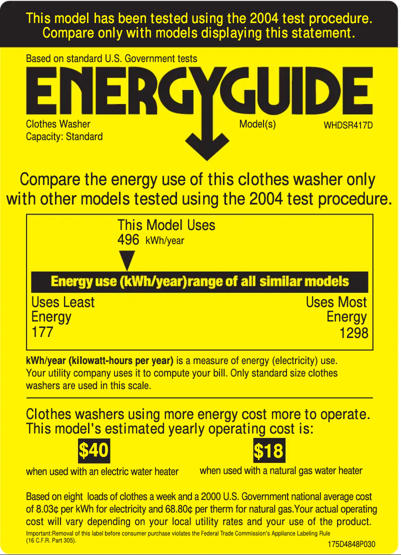 Página 1 del manual Etiqueta energética GE WHDSR417DWW