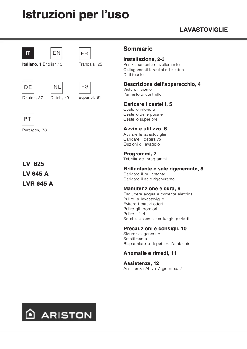 Página 1 del manual Manual de usuario Ariston Thermo LV 625