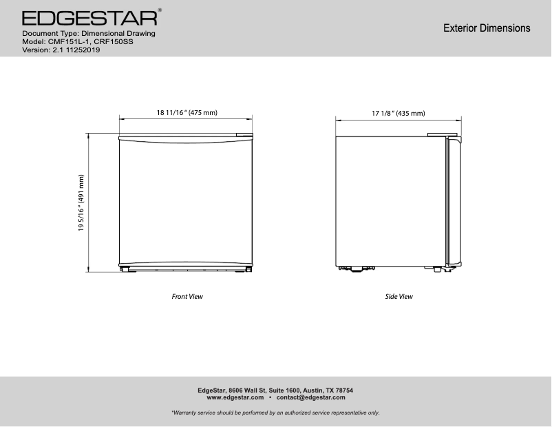 Página 1 del manual Ficha técnica EdgeStar CRF150-1