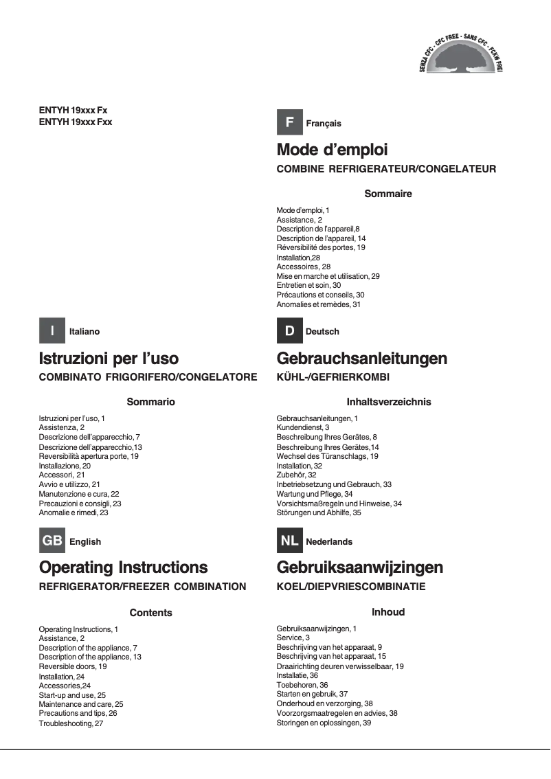Página 1 del manual Manual de usuario Hotpoint Ariston ENTYH 192A1 FW