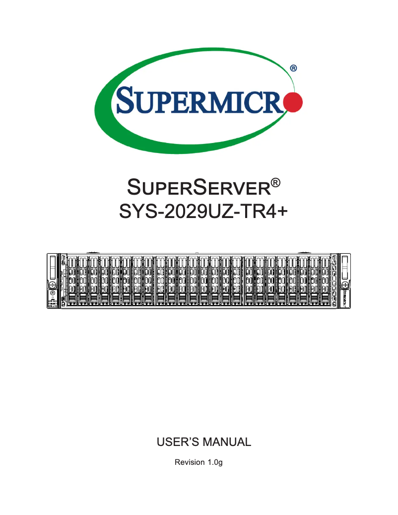 Imagen de la primera página del manual del dispositivo SuperServer 2029UZ-TR4+