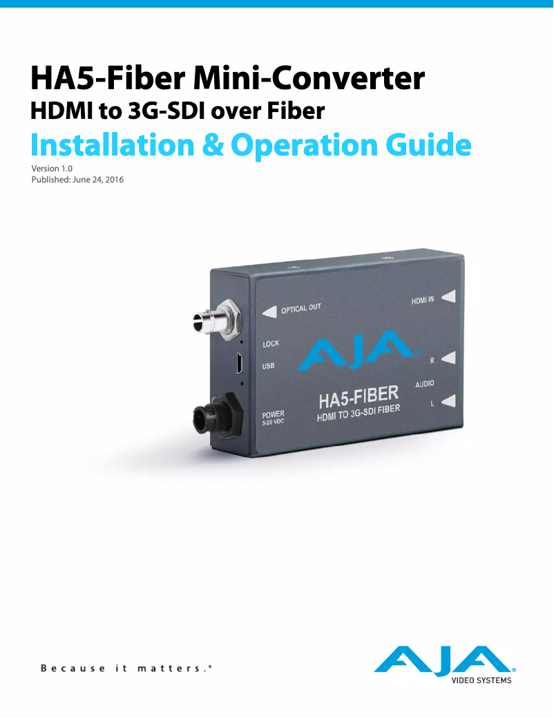 Página 1 del manual Manual de usuario AJA HA5-FIBER