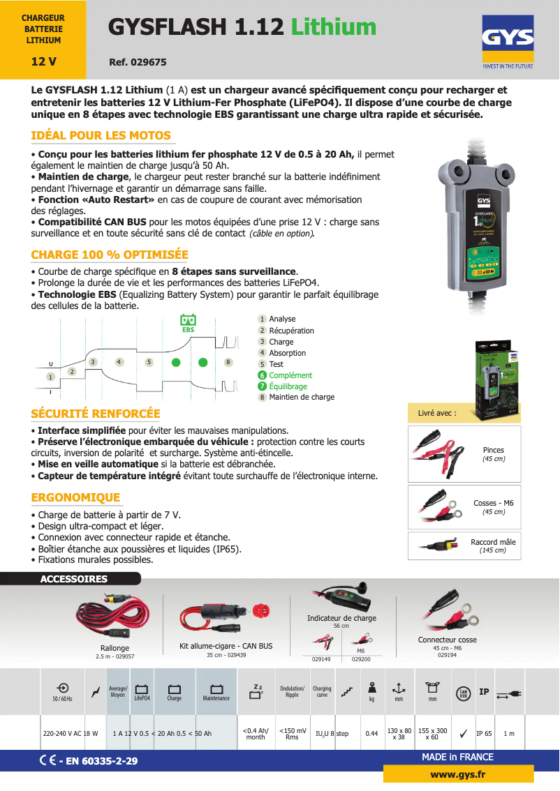 Imagen de la primera página del manual del dispositivo Gysflash Lithium 1.12