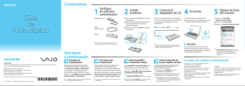 Imagen de la primera página del manual del dispositivo Vaio VGN-NW280F