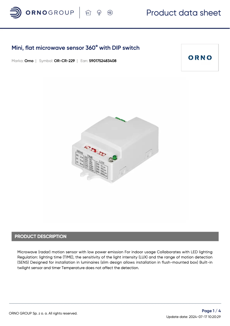 Página 1 del manual Ficha técnica ORNO OR-CR-229