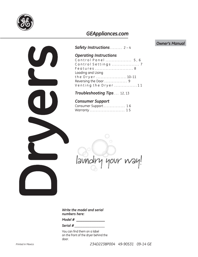 Imagen de la primera página del manual del dispositivo GTD18GSSJWW