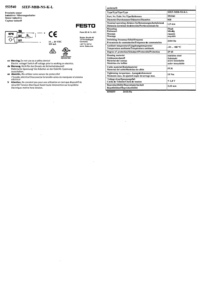 Imagen de la primera página del manual del dispositivo SIEF-M8B-NS-K-L