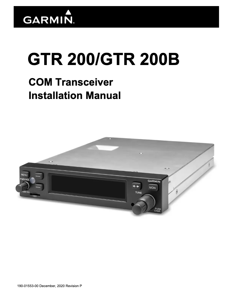 Página 1 del manual Guía de instalación Garmin GTR 200