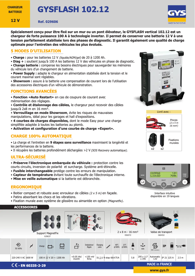 Página 1 del manual Ficha técnica GYS Gysflash 102.12 HF