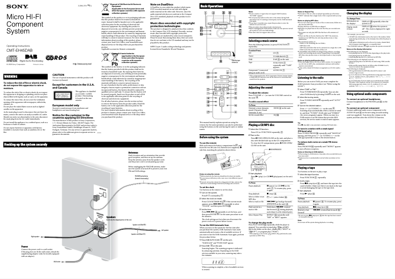 Imagen de la primera página del manual del dispositivo CMT-EH45DAB