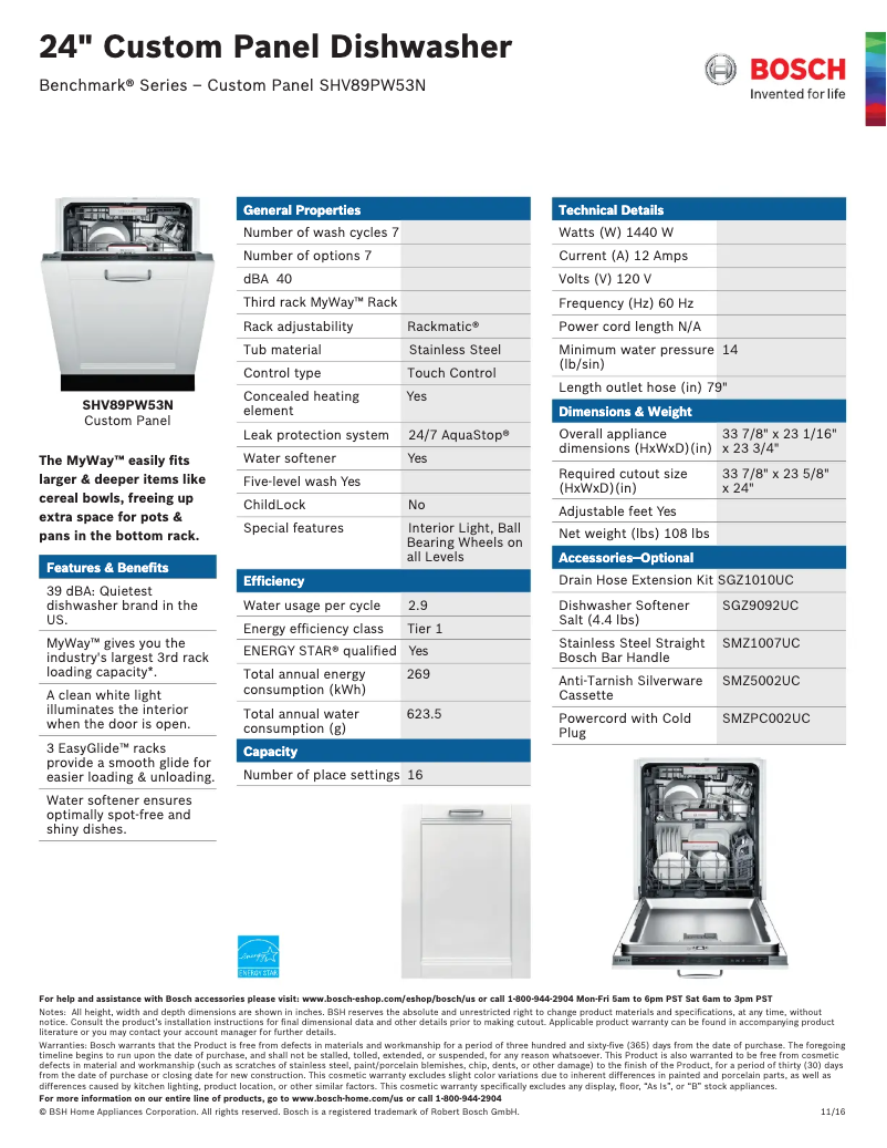 Página nº 1 - Ficha técnica Bosch SHV89PW73N